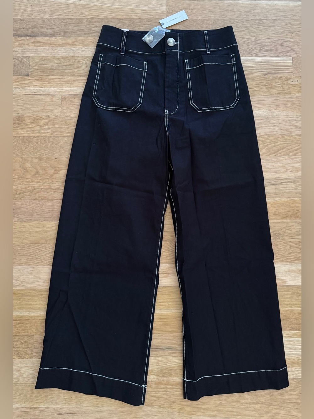 Anthropologie Maeve Colette Linen Contrast Stitch Cropped Wide Leg NWT Size 30